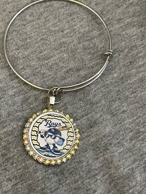 Tampa Bay Rays Crystal Charm Bangle Bracelet - Silver & Multicolor